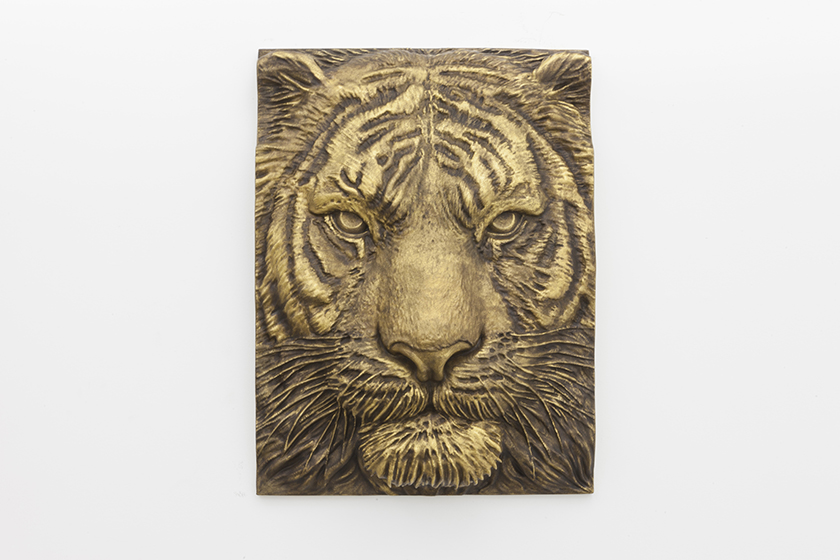 Robert Longo. Untitled (Emperor's Tiger), 2016. alluminum, gold leaf, shellac and japan glaze.
46 3/16 x 34 11/16 x 10 3/8 inches, 117.3 x 88.1 x 26.4 cm. Robert Longo