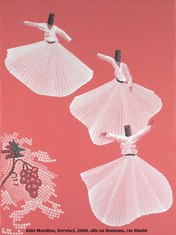 click to enlarge- double click to reduce Aldo Mondino, Dervisci, 2000, olio su linoleum, cm 80x60