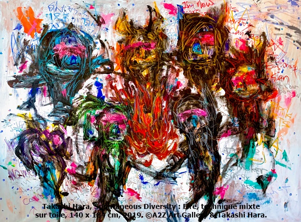 Takashi Hara, Spontaneous Diversity : Fire, technique mixte sur toile, 140 x 184 cm, 2019. ©A2Z Art Gallery & Takashi Hara