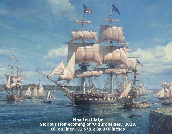click to enlarge- double click to reduce Maarten Platje : Glorious Homecoming of 'Old Ironsides,' 2018, Oil on linen, 31 5/8 x 39 3/8 inches
