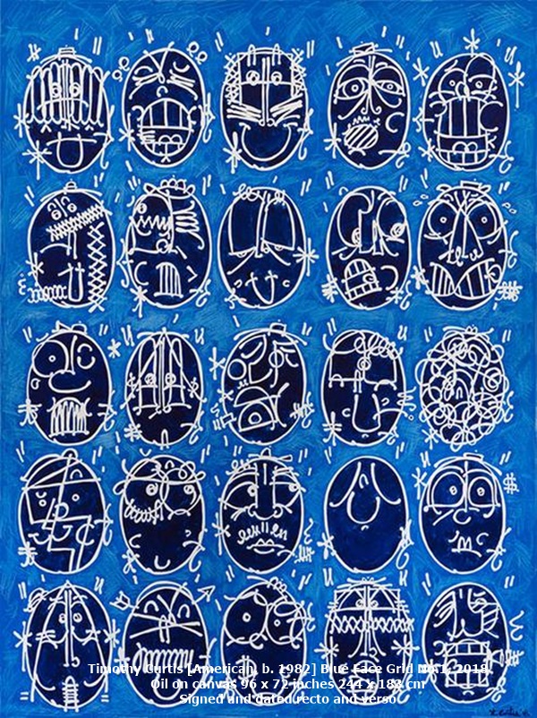 Timothy Curtis [American, b. 1982] Blue Face Grid No.1, 2018
Oil on canvas 96 x 72 inches 244 x 183 cm
Signed and dated recto and verso