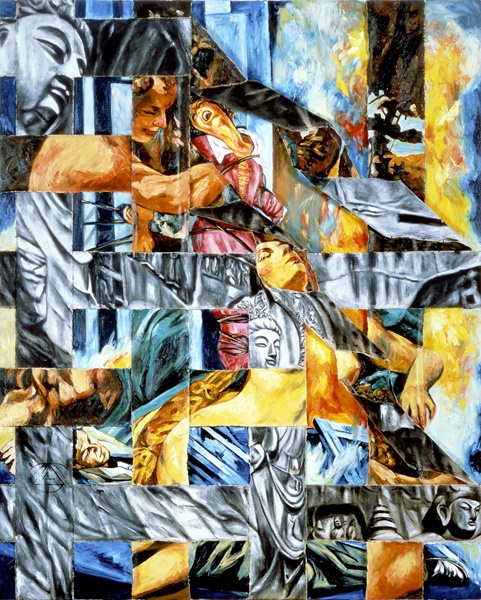 click to enlarge- double click to reduce Tadanori Yokoo Tadanori Yokoo. Coming Down from Twilight Time, 1988. Oil on canvas. 77 x 62 inches | 195.5 x 157.5 cm