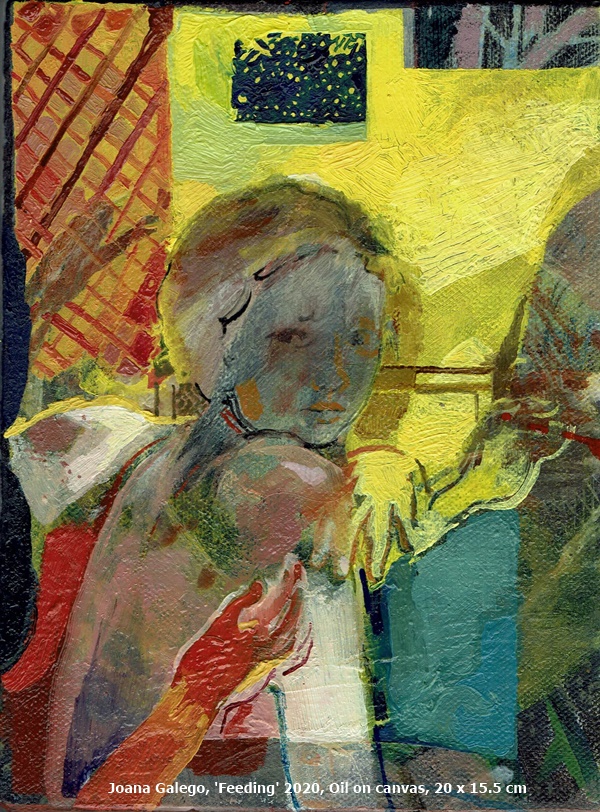 click to enlarge- double click to reduce Joana Galego, 'Feeding' 2020, Oil on canvas, 20 x 15.5 cm