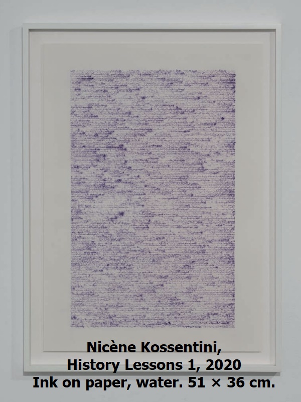 click to enlarge- double click to reduce Nicène Kossentini,
History Lessons 1, 2020
Ink on paper, water. 51 × 36 cm.