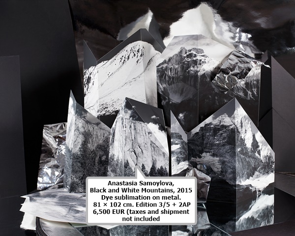 click to enlarge- double click to reduce Anastasia Samoylova, Black and White Mountains, 2015
Dye sublimation on metal.
81 × 102 cm. Edition 3/5 + 2AP
6,500 EUR (taxes and shipment
not included
