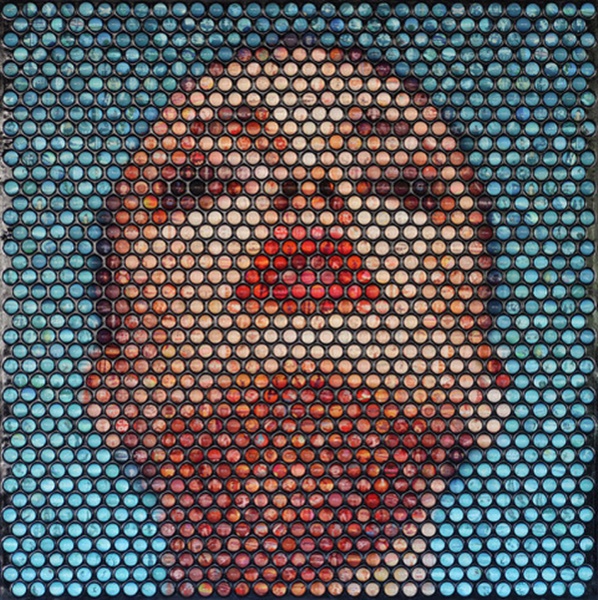 click to enlarge- double click to reduce Nemo Jantzen
New Blue, 2022
Mixed Media and Resin Domes
58 x 58.5