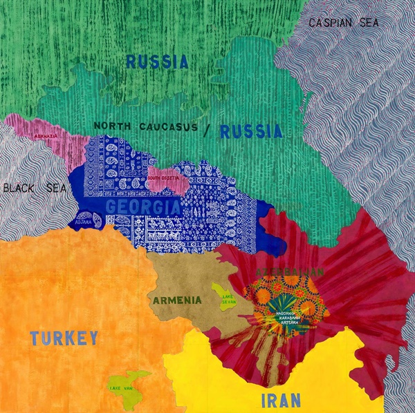 click to enlarge- double click to reduce Joyce Kozloff,The Caucasus, 2022-23. Acrylic on canvas, 60 x 60 inches