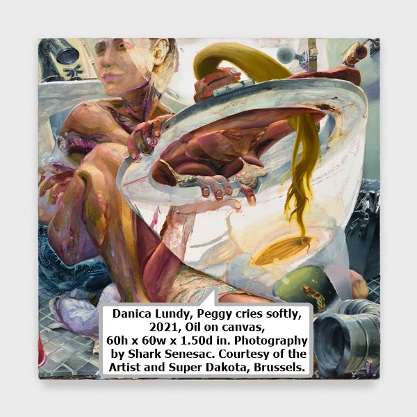 click to enlarge- double click to reduce Danica Lundy, Peggy cries softly, 2021, Oil on canvas, 60h x 60w x 1.50d in. Photography by Shark Senesac. Courtesy of the Artist and Super Dakota, Brussels.