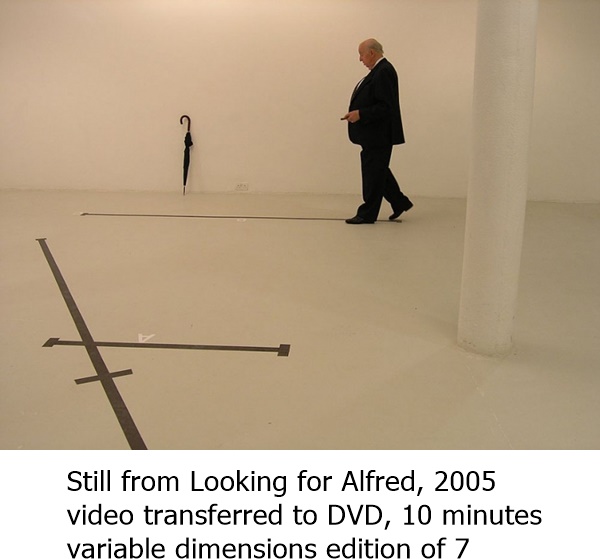 click to enlarge- double click to reduce Still from Looking for Alfred, 2005
video transferred to DVD, 10 minutes
variable dimensions edition of 7