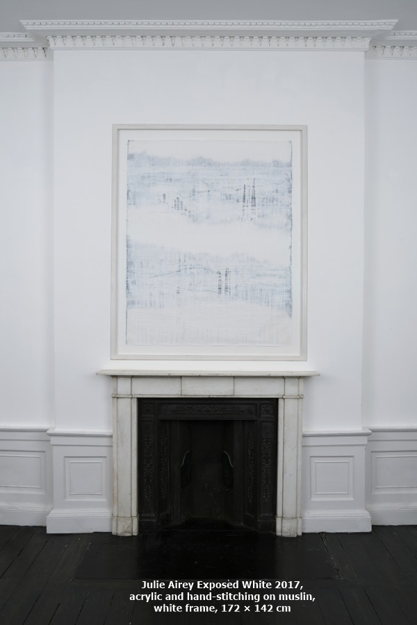 Julie Airey Exposed White
2017, acrylic and hand-stitching on muslin, white frame, 172 × 142 cm