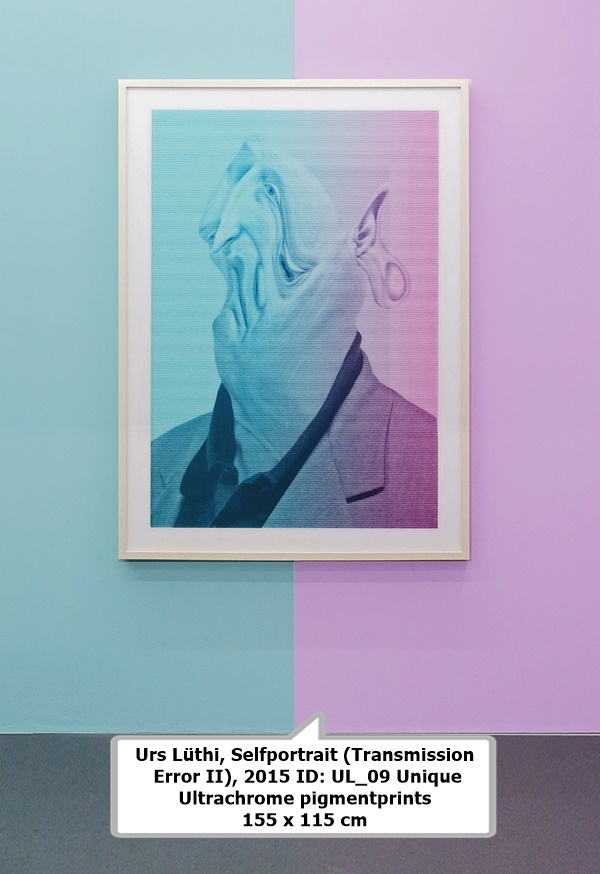 click to enlarge- double click to reduce Urs Lüthi
Selfportrait (Transmission Error II), 2015
ID: UL_09
Unique
Ultrachrome pigmentprints
155 x 115 cm