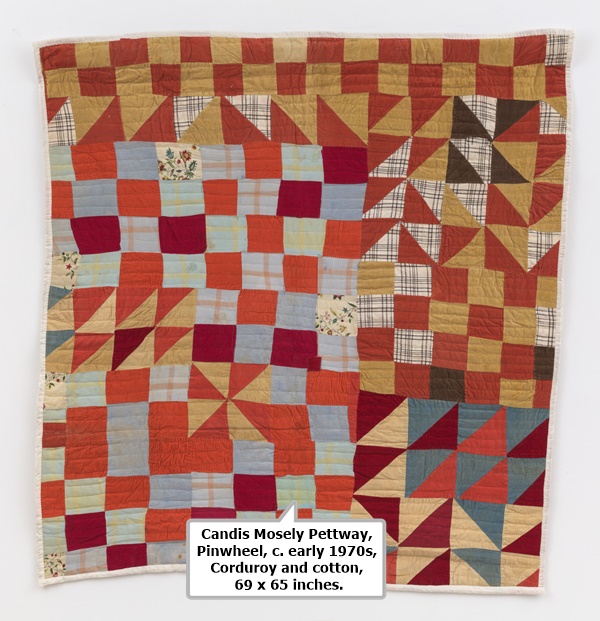 Candis Mosely Pettway, Pinwheel, c. early 1970s, Corduroy and cotton, 69 x 65 inches.
