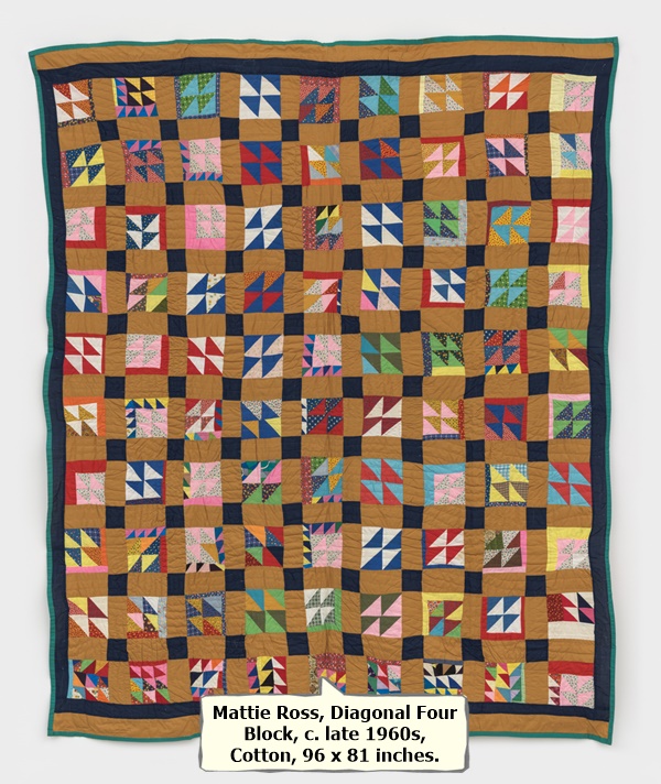 Mattie Ross, Diagonal Four Block, c. late 1960s, Cotton, 96 x 81 inches.



