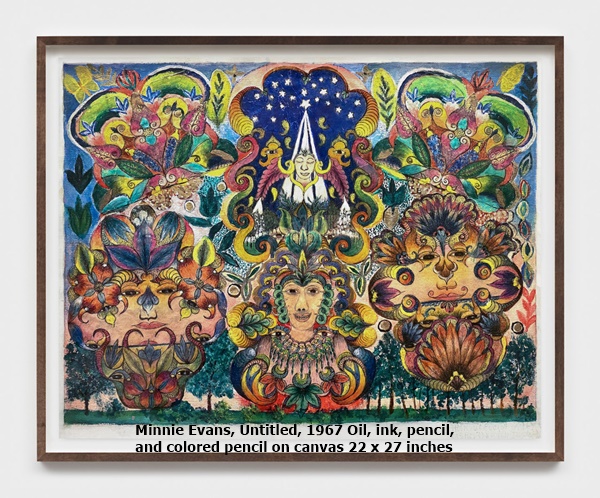 Minnie Evans

Untitled, 1967
Oil, ink, pencil, and colored pencil on canvas
22 x 27 inches