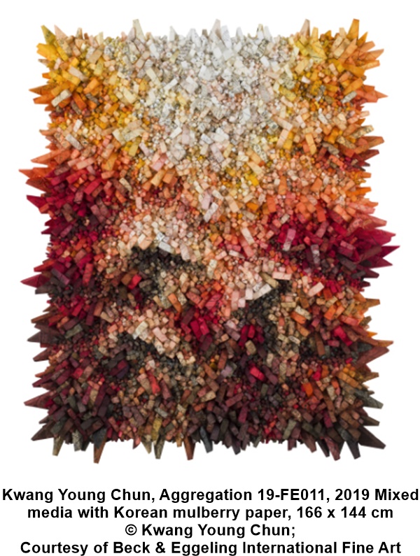 Kwang Young Chun, Aggregation 19-FE011, 2019

Mixed media with Korean mulberry paper, 166 x 144 cm
© Kwang Young Chun; Courtesy of Beck & Eggeling International Fine Art

