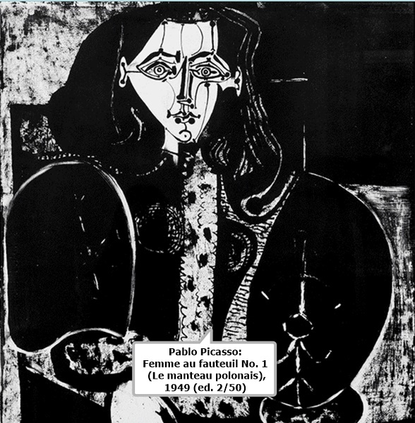 click to enlarge- double click to reduce Pablo Picasso: Femme au fauteuil No. 1 (Le manteau polonais), 1949 (ed. 2/50)