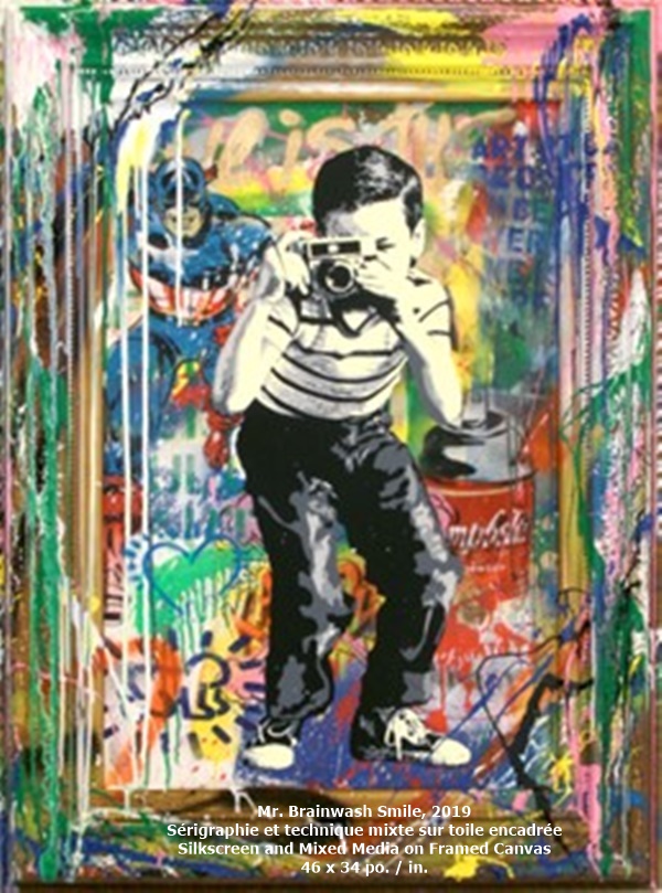 Mr. Brainwash
Smile, 2019
Sérigraphie et technique mixte sur toile encadrée
Silkscreen and Mixed Media on Framed Canvas
46 x 34 po. / in.