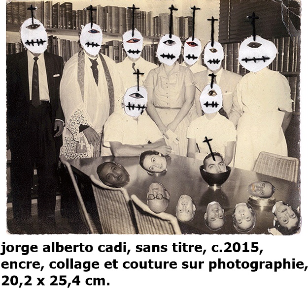 jorge alberto cadi,sans titre, c.2015, encre, collage et couture sur photographie, 20,2 x 25,4 cm.