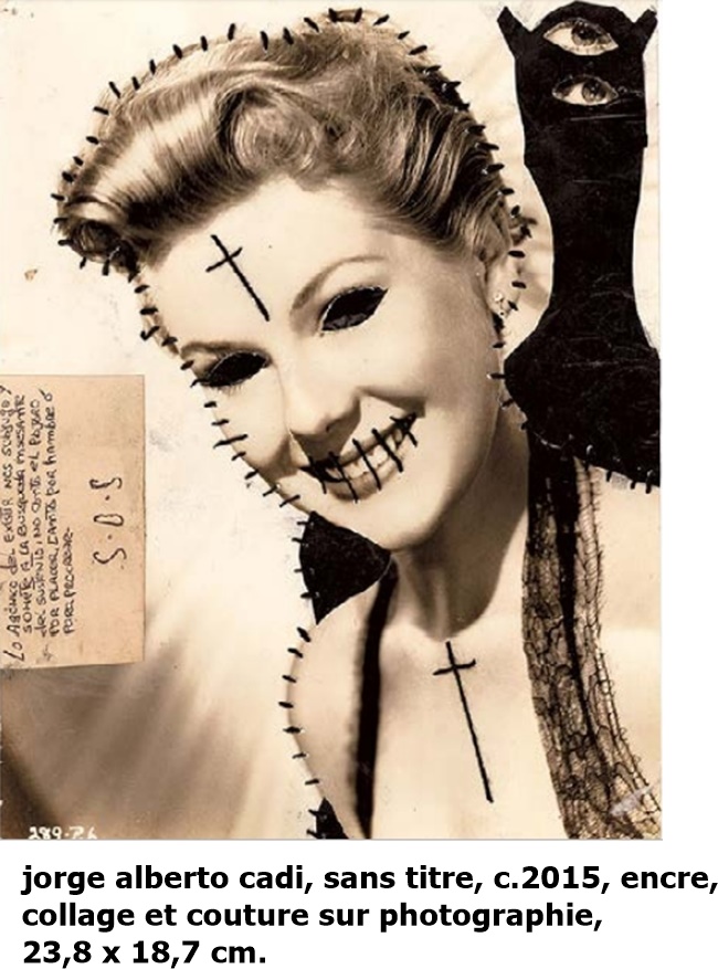 jorge alberto cadi,sans titre, c.2015, encre, collage et couture sur photographie, 23,8 x 18,7 cm.