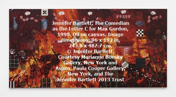 Jennifer Bartlett, The Comedian as the Letter C for Max Gordon, 1990. Oil on canvas. Image dimensions: 96 x 192 in, 243.8 x 487.7 cm. © Jennifer Bartlett. Courtesy Marianne Boesky Gallery, New York and Aspen, Paula Cooper Gallery, New York, and The Jennifer Bartlett 2013 Trust.