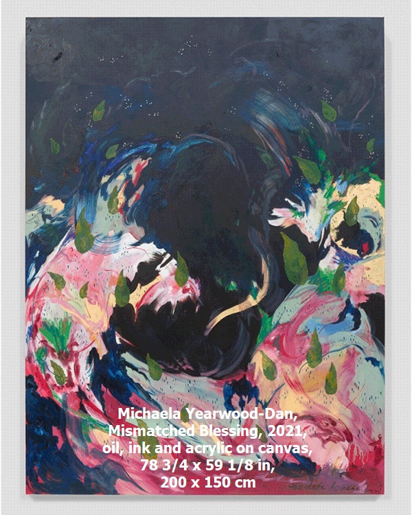Michaela Yearwood-Dan, Mismatched Blessing, 2021, oil, ink and acrylic on canvas, 78 3/4 x 59 1/8 in, 200 x 150 cm
