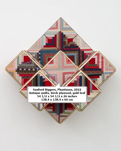 Sanford Biggers

Phantasos, 2022

Antique quilts, birch plywood, gold leaf

54 1/2 x 54 1/2 x 26 inches

138.4 x 138.4 x 66 cm