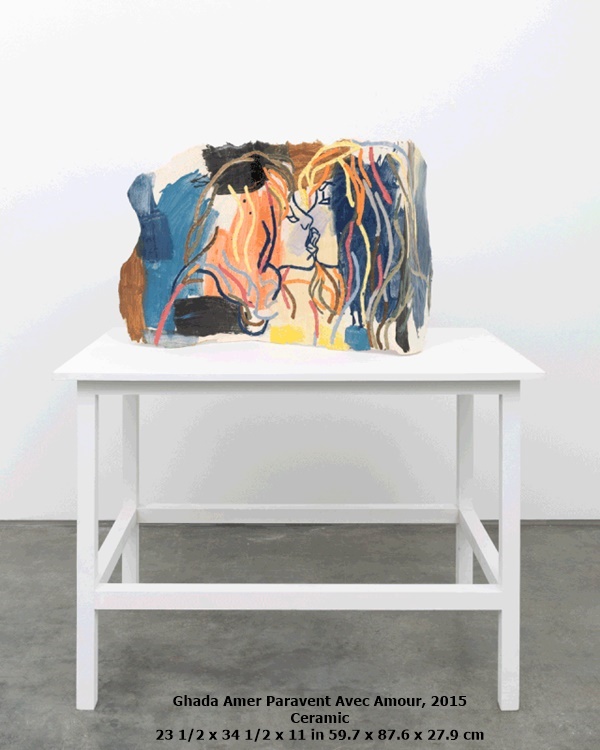 Ghada Amer
Paravent Avec Amour, 2015
Ceramic
23 1/2 x 34 1/2 x 11 in
59.7 x 87.6 x 27.9 cm