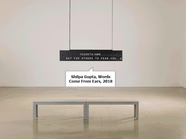 click to enlarge- double click to reduce Shilpa Gupta, Words Come From Ears, 2018