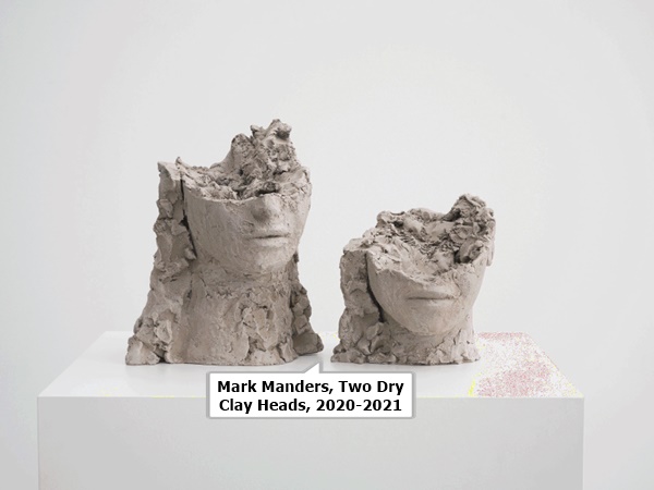 click to enlarge- double click to reduce Mark Manders, Two Dry Clay Heads, 2020-2021