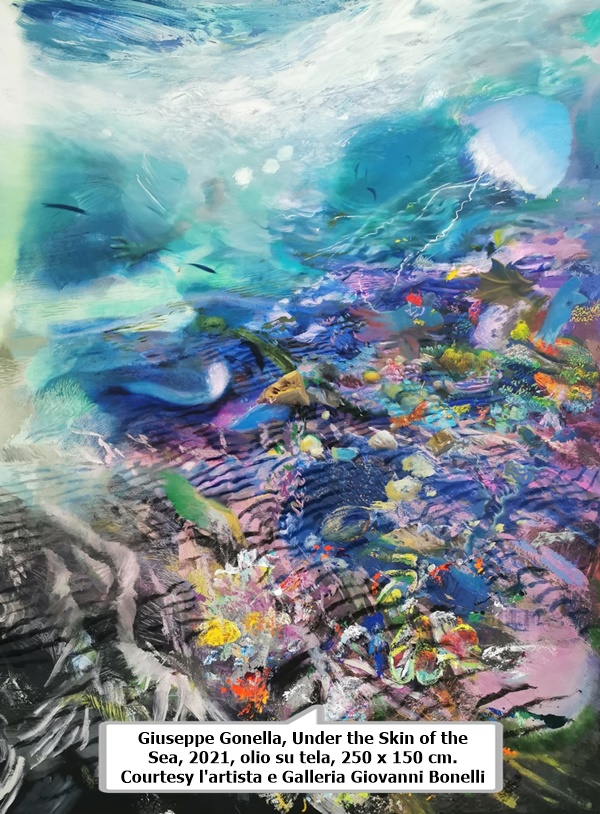click to enlarge- double click to reduce Giuseppe Gonella, Under the Skin of the Sea, 2021, olio su tela, 250 x 150 cm. Courtesy l'artista e Galleria Giovanni Bonelli