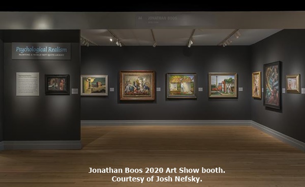 click to enlarge- double click to reduce Jonathan Boos 2020 Art Show booth. Courtesy of Josh Nefsky.