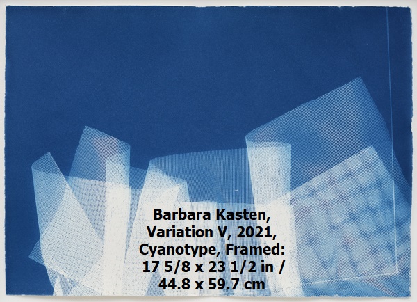 Barbara Kasten, Variation V, 2021, Cyanotype, Framed: 17 5/8 x 23 1/2 in / 44.8 x 59.7 cm

