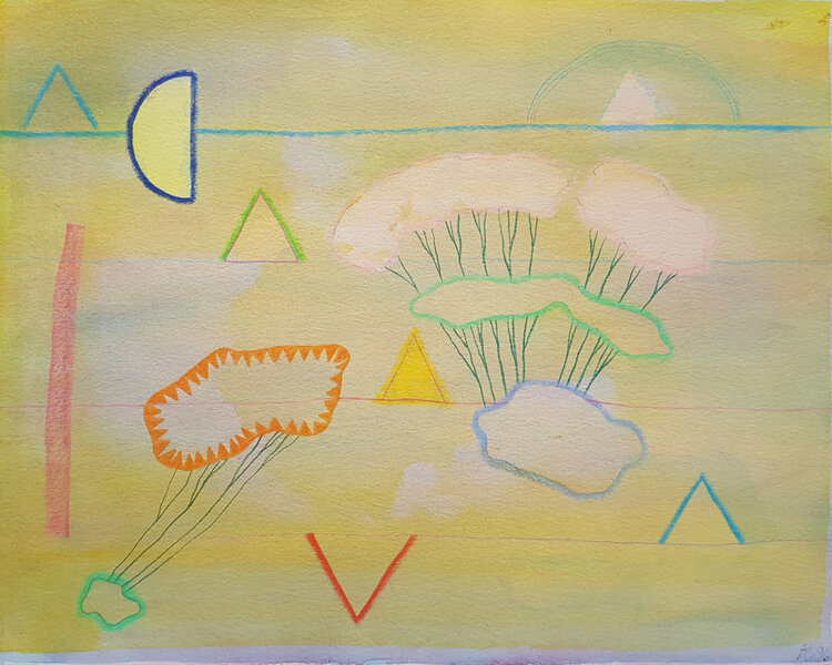 click to enlarge- double click to reduce Anthony Benjamin (1931 - 2022), Untitled (Yellow Clouds), Watercolour on paper, 1996, 25.4 x 31.75cm
