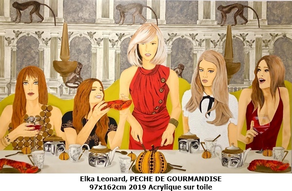 click to enlarge- double click to reduce Elka Leonard, PECHE DE GOURMANDISE
97x162cm
2019
Acrylique sur toile