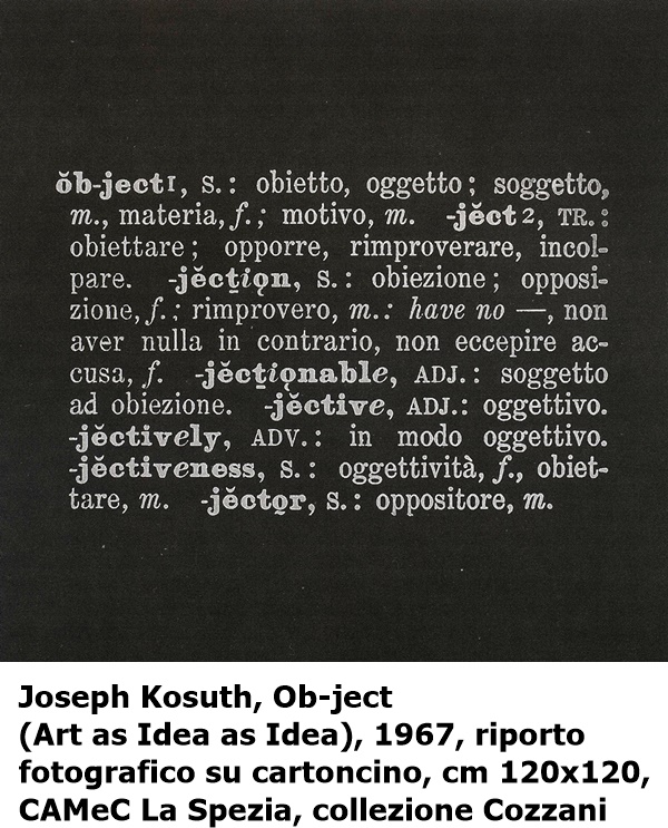 Joseph Kosuth, Ob-ject (Art as Idea as Idea), 1967, riporto fotografico su cartoncino, cm 120x120, CAMeC La Spezia, collezione Cozzani
