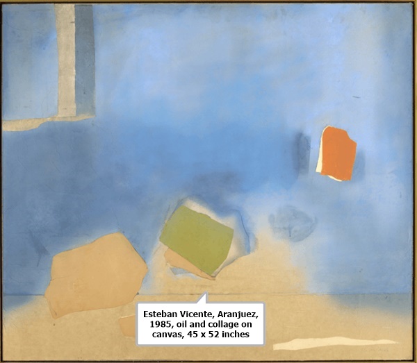 click to enlarge- double click to reduce Esteban Vicente, Aranjuez, 1985, oil and collage on canvas, 45 x 52 inches