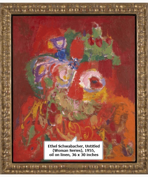click to enlarge- double click to reduce Ethel Schwabacher, Untitled (Woman Series), 1955, oil on linen, 36 x 30 inches