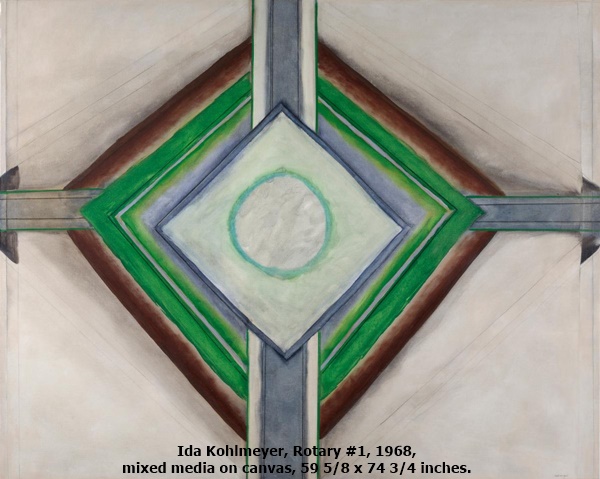 click to enlarge- double click to reduce Ida Kohlmeyer, Rotary #1, 1968, mixed media on canvas, 59 5/8 x 74 3/4 inches.