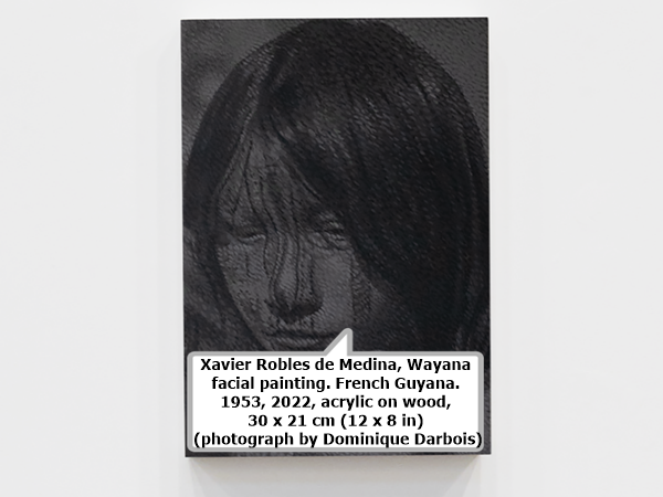 click to enlarge- double click to reduce Xavier Robles de Medina, Wayana
facial painting. French Guyana.
1953, 2022, acrylic on wood,
30 x 21 cm (12 x 8 in)
(photograph by Dominique Darbois)