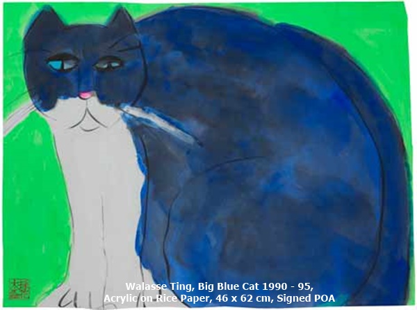 click to enlarge- double click to reduce Walasse Ting, Big Blue Cat 1990 - 95,
Acrylic on Rice Paper, 46 x 62 cm, Signed POA