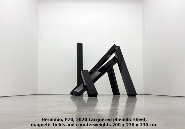 Herminio
P70, 2020
Lacquered phenolic sheet, magnetic ﬁelds and counterweights
200 x 230 x 230 cm.
