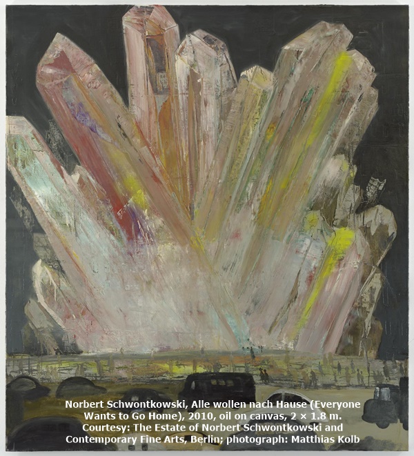 Norbert Schwontkowski, Alle wollen nach Hause (Everyone Wants to Go Home), 2010, oil on canvas, 2 × 1.8 m. Courtesy: The Estate of Norbert Schwontkowski and Contemporary Fine Arts, Berlin; photograph: Matthias Kolb
