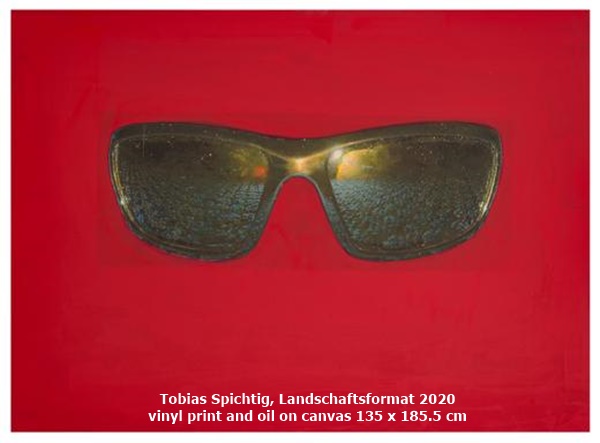 click to enlarge- double click to reduce Tobias Spichtig, Landschaftsformat 2020 vinyl print and oil on canvas 135 x 185.5 cm