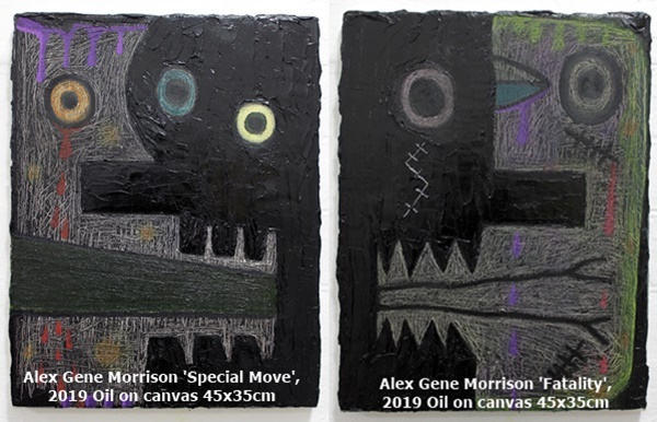 Alex Gene Morrison 'Special Move', 2019 Oil on canvas 45x35cm ,'Fatality', 2019 Oil on canvas 45x35cm