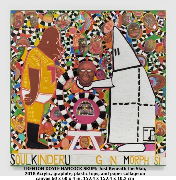 TRENTON DOYLE HANCOCK SKUM: Just Beneath the Skin, 2018 Acrylic, graphite, plastic tops, and paper collage on canvas 60 x 60 x 4 in. 152.4 x 152.4 x 10.2 cm