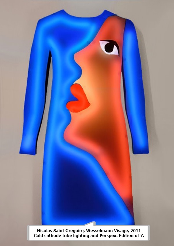 click to enlarge- double click to reduce Nicolas Saint Grégoire, Wesselmann Visage, 2011
Cold cathode tube lighting and Perspex. Edition of 7.