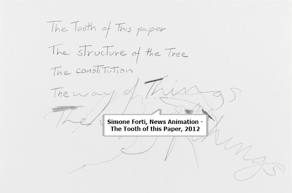 click to enlarge- double click to reduce Simone Forti, News Animation - The Tooth of this Paper, 2012