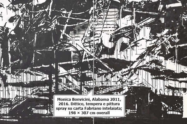 click to enlarge- double click to reduce Monica Bonvicini, Alabama 2011, 2016. Dittico, tempera e pittura spray su carta Fabriano intelaiata; 198 × 307 cm overall