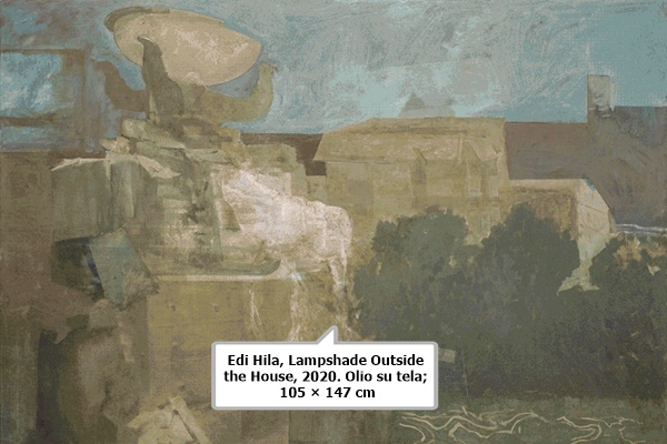 click to enlarge- double click to reduce Edi Hila, Lampshade Outside the House, 2020. Olio su tela; 105 × 147 cm