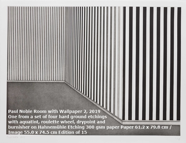 Paul Noble
Room with Wallpaper 2, 2019
One from a set of four hard ground etchings with aquatint, roulette wheel, drypoint and burnisher on Hahnemühle Etching 300 gsm paper
Paper 61.2 x 79.8 cm / Image 55.0 x 74.5 cm
Edition of 15